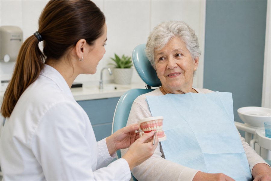 Dentista durante atendimento clínico em Florianópolis